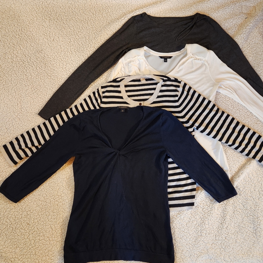 Work Wardrobe Set of Long Sleeve Tops in Gray, Cream, Back and Navy